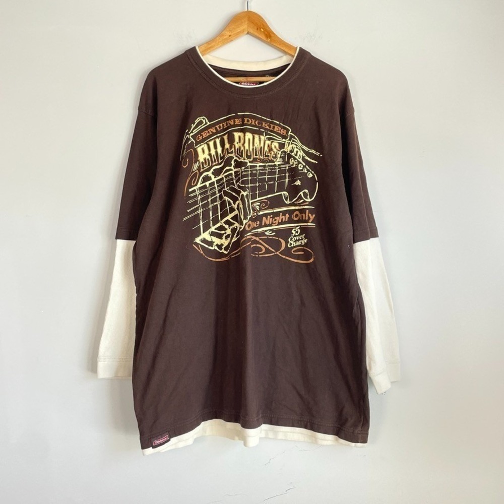 Dickies Mens Y2K Graphic Layered Long Sleeve 2XL Skate Grunge Waffle Knit Cotton